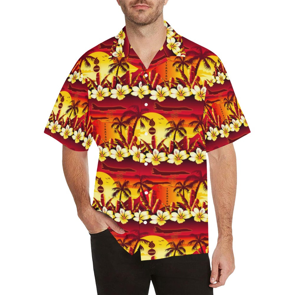 AMMO Hawaiian Shirt Red White and Blue Patriotic Flowers Flags Pisspots  Bombs