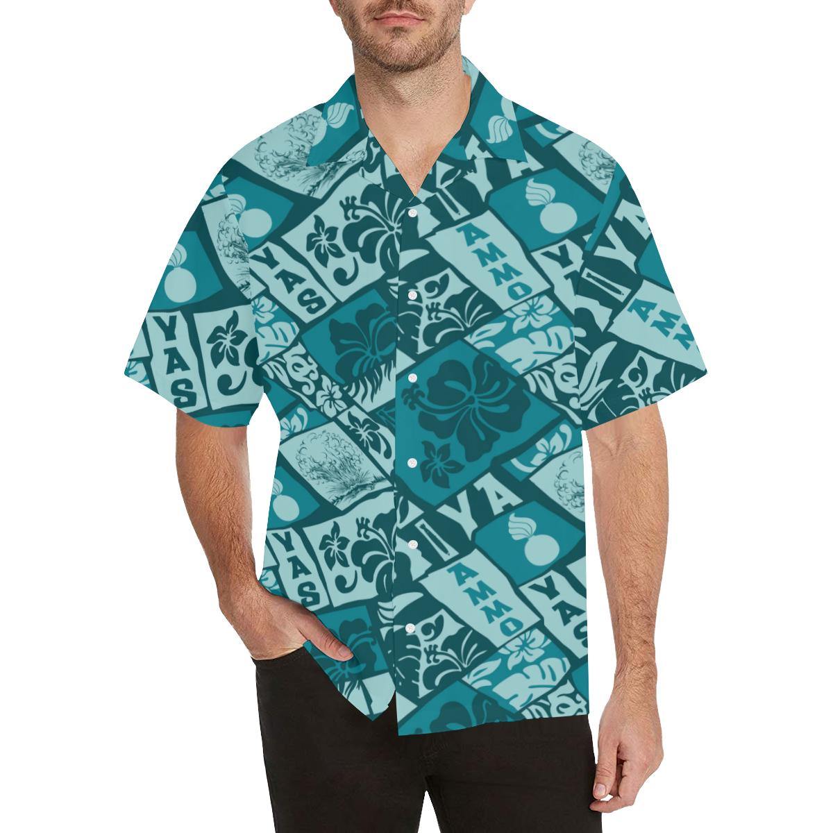 AMMO Hawaiian Shirt Green with White Hibiscus Flowers Pisspots and