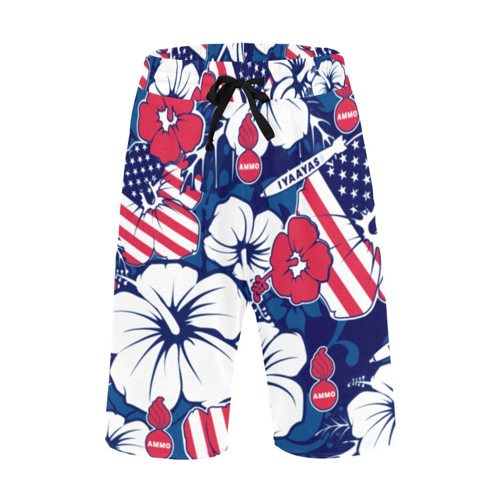 AMMO Hawaiian Shirt Red White and Blue Patriotic Flowers Flags Pisspots  Bombs