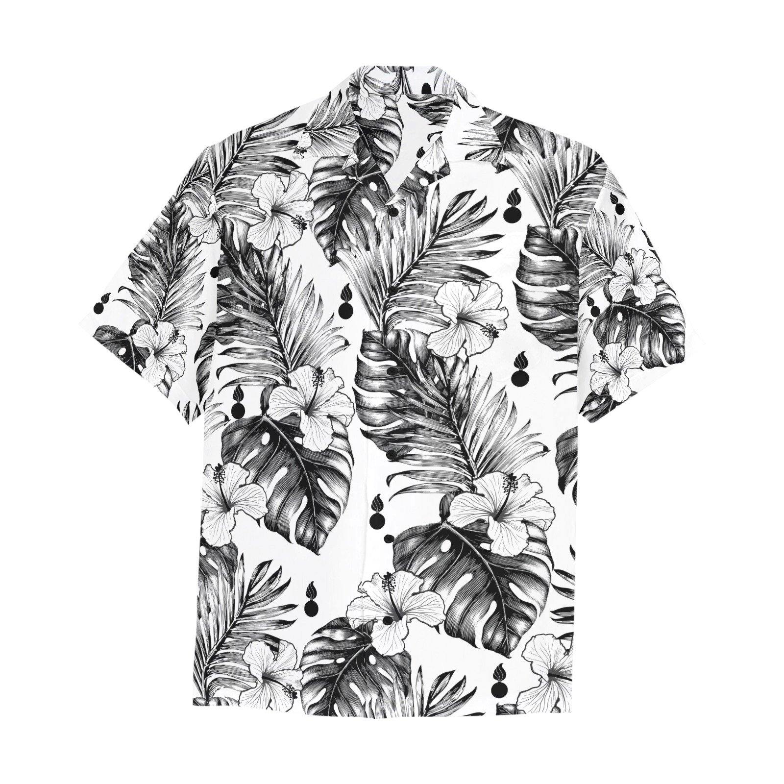 AMMO Hawaiian Shirt Green with White Hibiscus Flowers Pisspots and