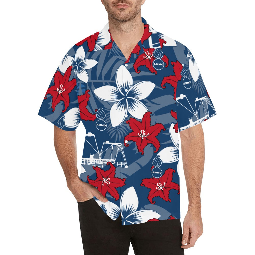 Red White and Black Leaves Tribal Pisspots AMMO Hawaiian Shirt With Left  Chest Pocket