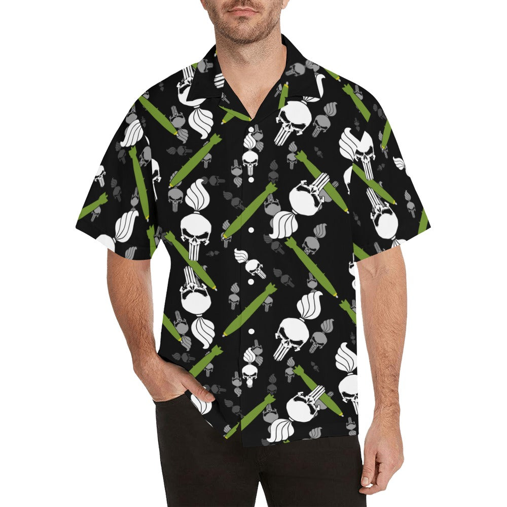 AMMO Hawaiian Shirt Green with White Hibiscus Flowers Pisspots and