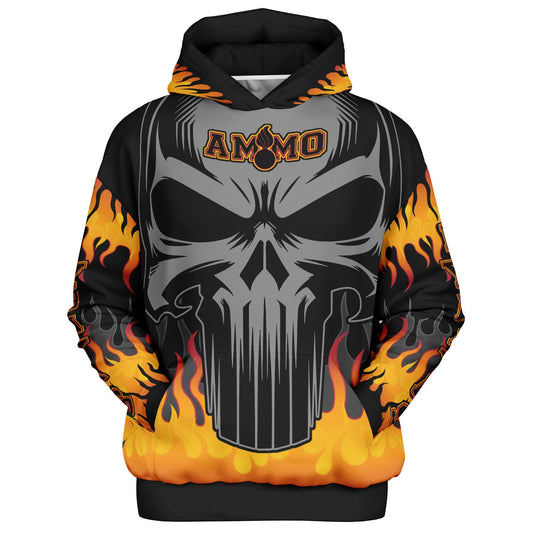 AMMO Skull Orange Fire Flames IYAAYAS Heavyweight Oversized Cold Weather Pullover Hoodie - All Over Print