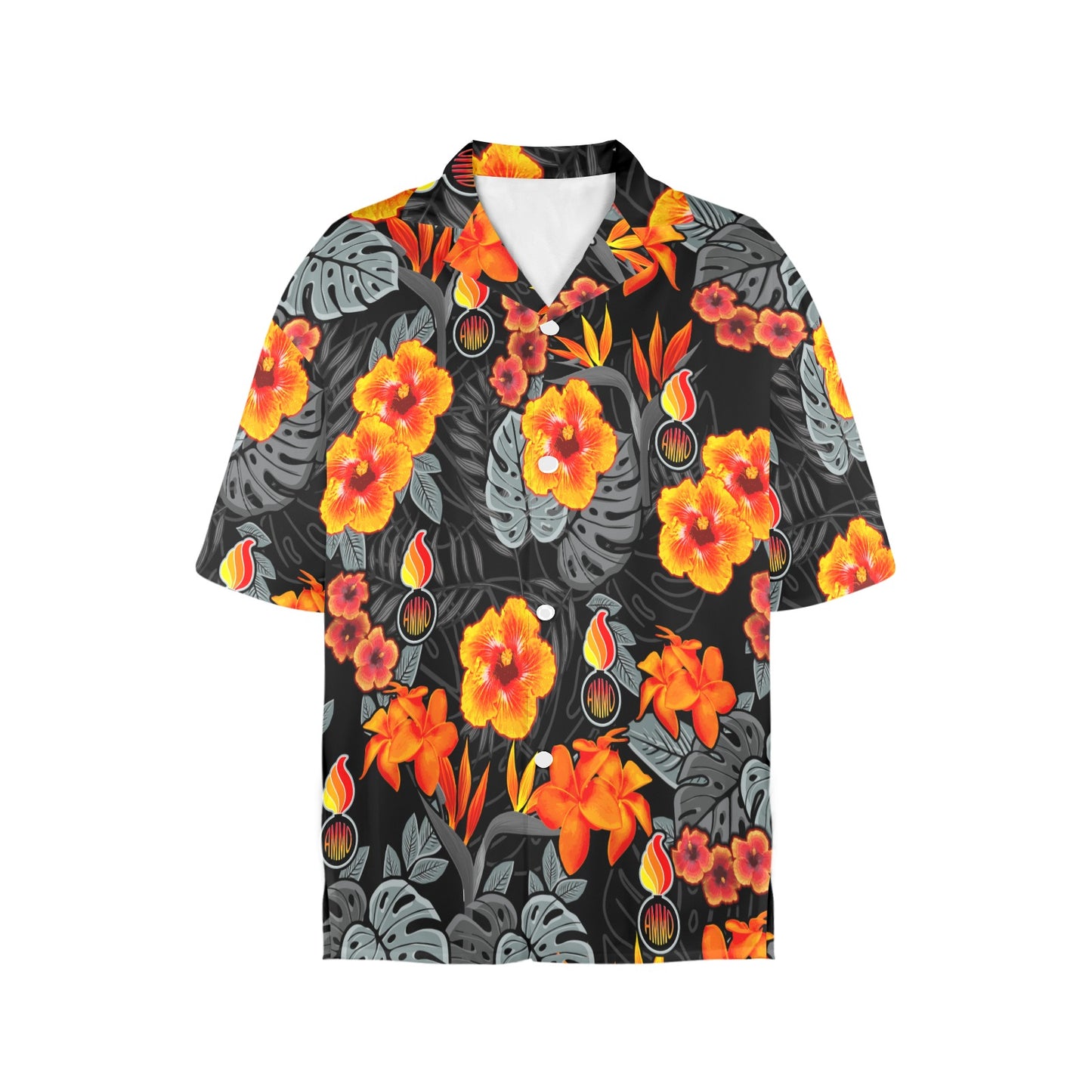 Fire Hibiscus Flowers With AMMO Pisspot Womens Hawaiian Shirt