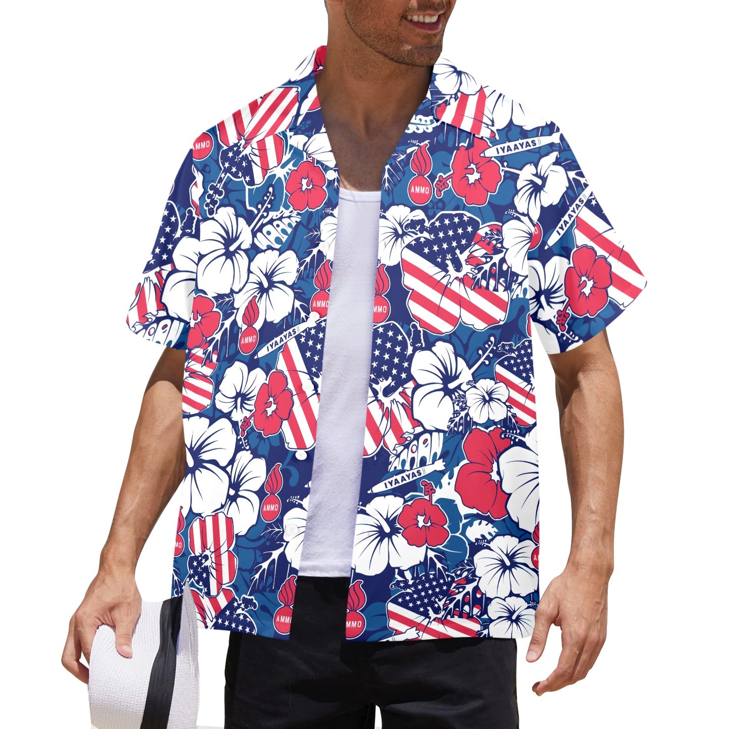 USAF AMMO Red White and Blue Patriotic American Flag Pisspots Bombs IYAAYAS Mens Hawaiian Shirt