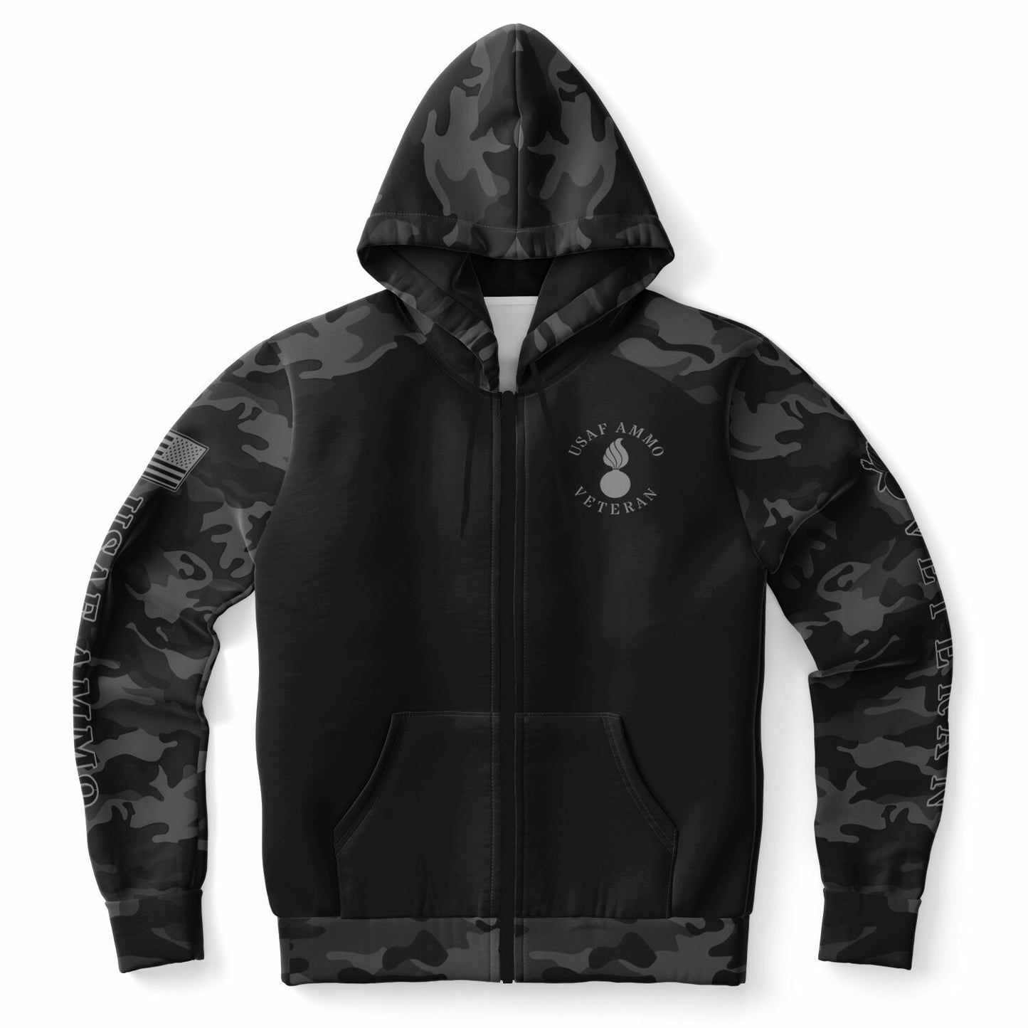 Black and Grey USAF AMMO Veteran DD-214 Fashion Zip-Up Hoodie - All Over Print