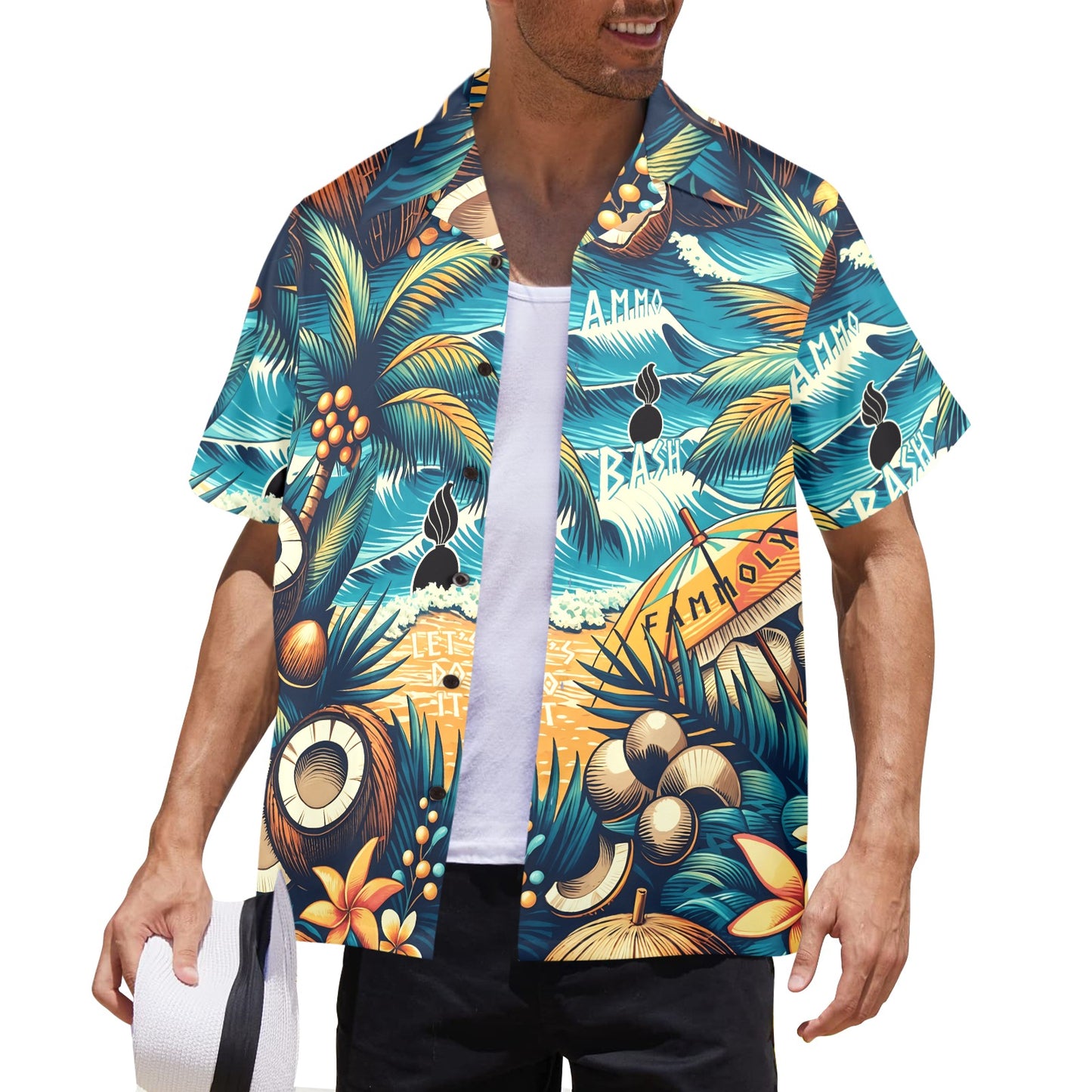 AMMO Bash fAMMOly Day At The Beach Pisspots In Water Mens Hawaiian Shirt