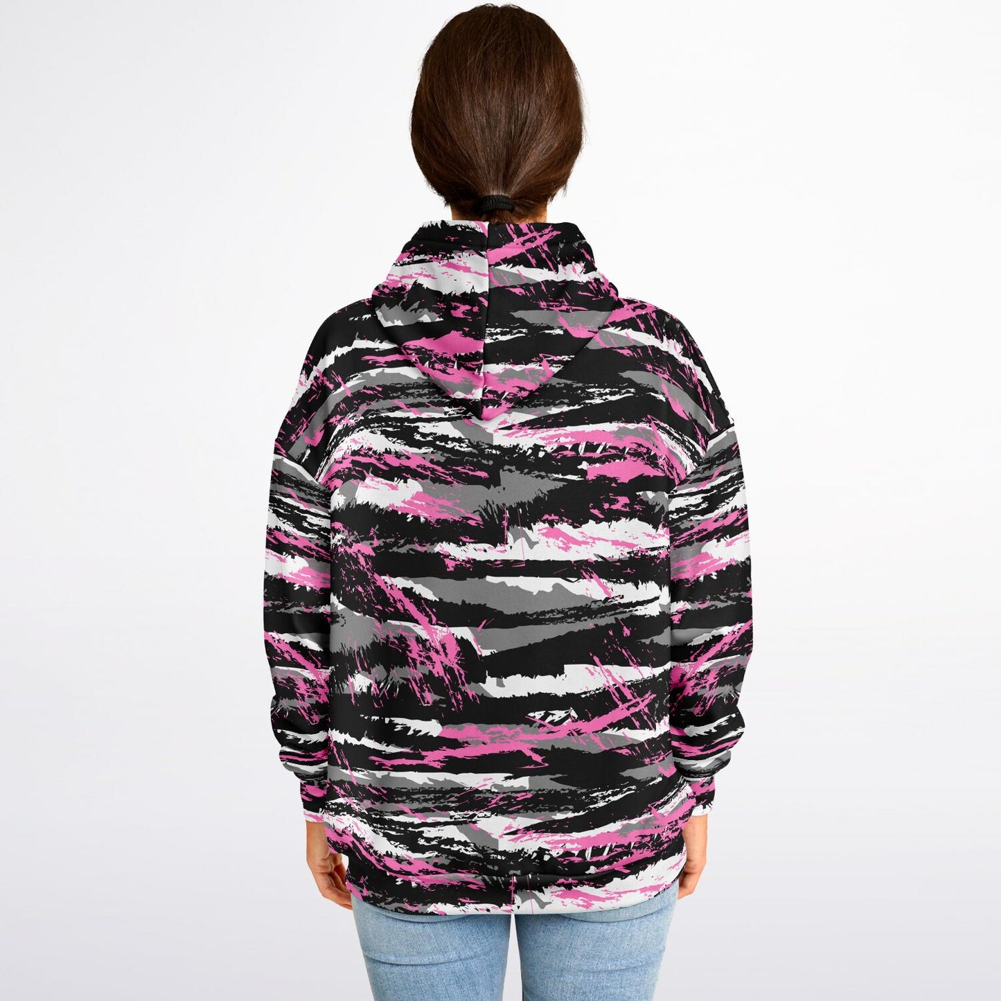 USAF AMMO Women Pink Tiger Stripe Camouflage Heavyweight Oversized Cold Weather Pullover Hoodie - All Over Print