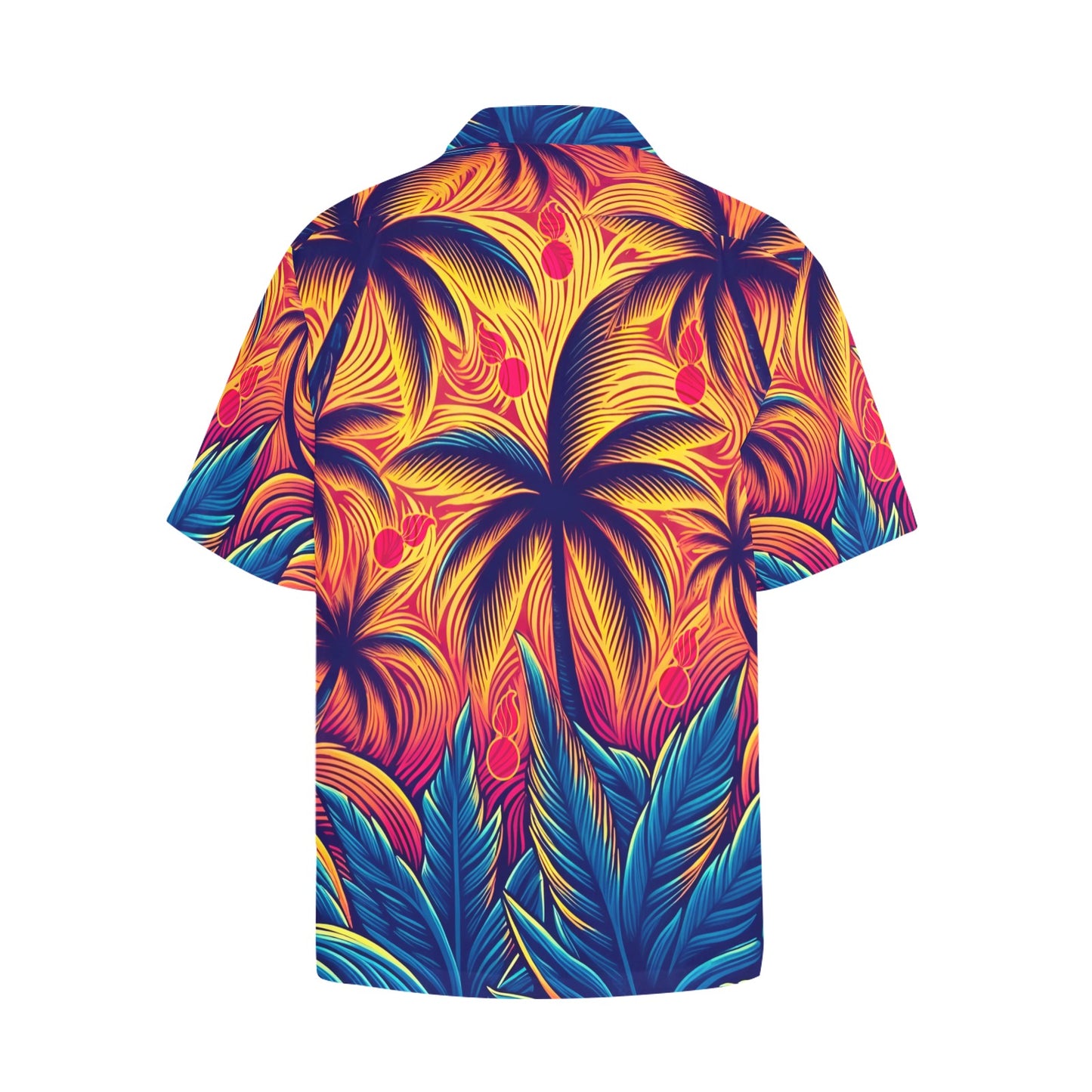 Fiery Sky Palm Trees Pisspots and Leaves Mens Hawaiian Shirt With Front Left Pocket