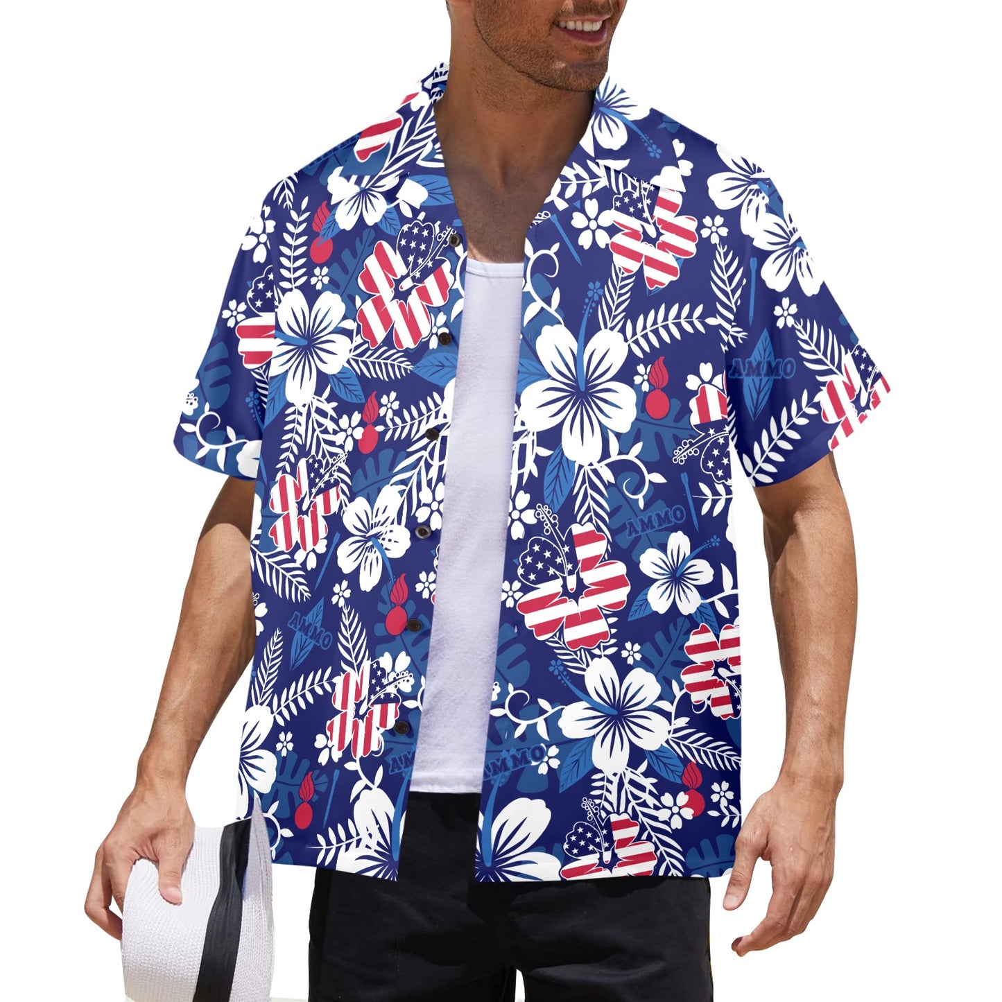 USAF AMMO Patriotic Flowers Leaves Pisspots and Flechettes Mens Hawaiian Shirt