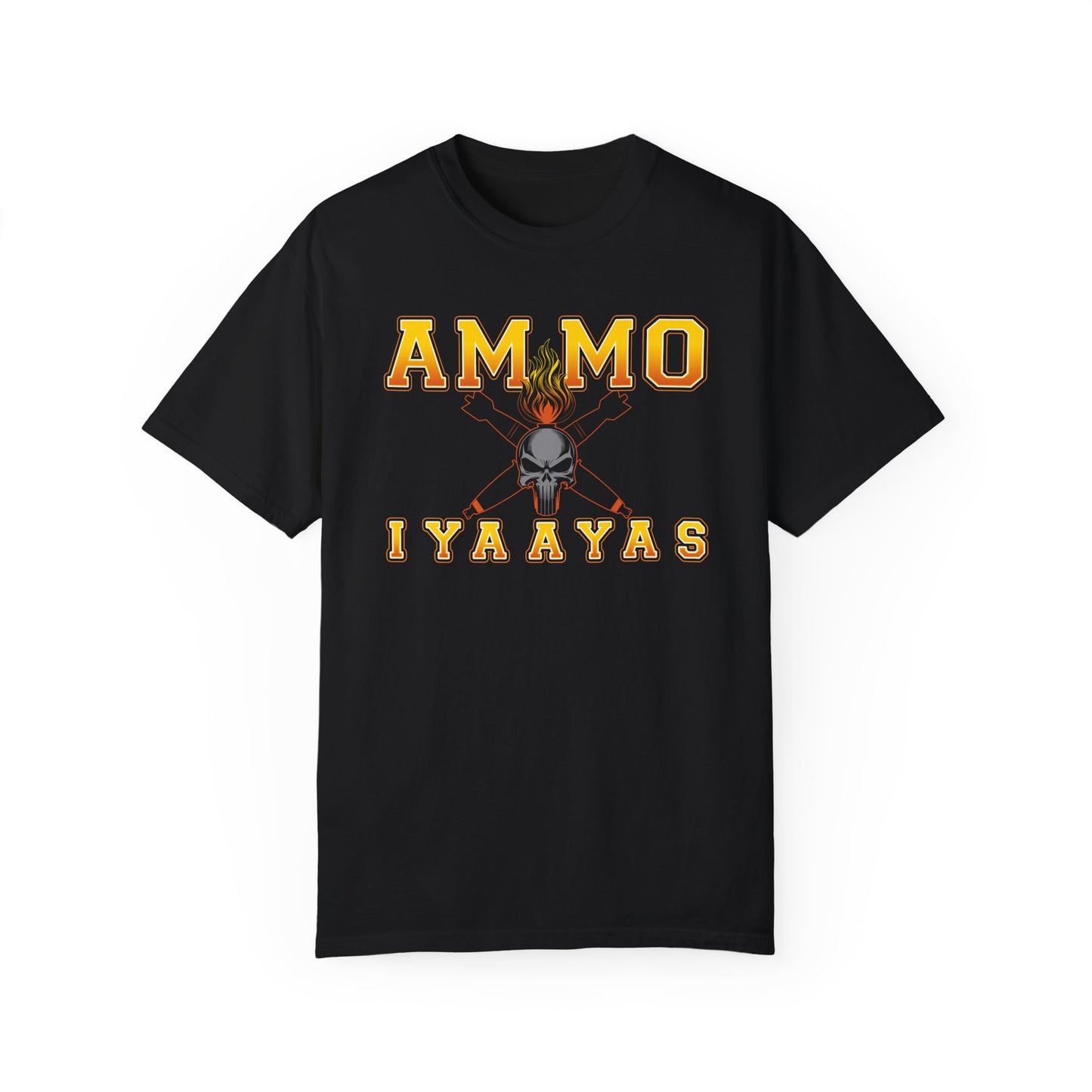 USAF AMMO Flaming Text Flaming Skull Crossed Bombs IYAAYAS Unisex Garment-Dyed T-shirt