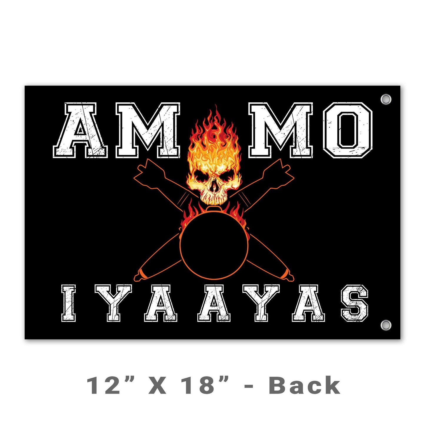 USAF AMMO Flaming Skull Crossed Bombs IYAAYAS Double Sided Flag