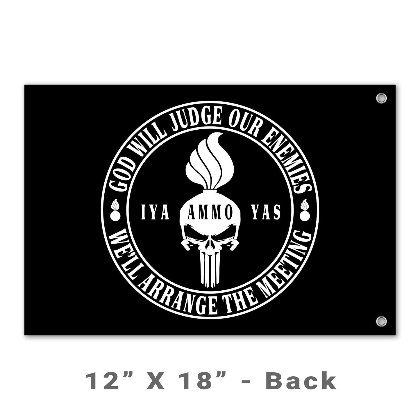 USAF AMMO Punisher Pisspot God Will Judge Our Enemies Circle Logo Double Sided Flag