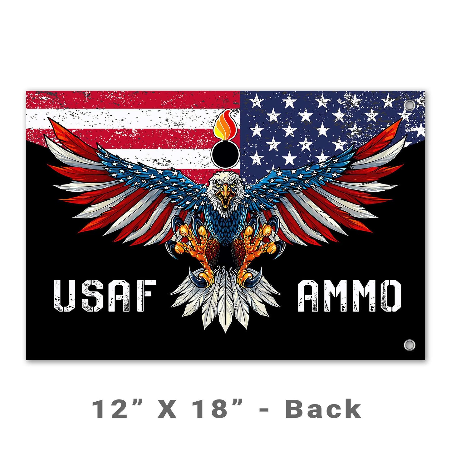 USAF AMMO Eagle Landing Grunge American Flag Pisspot Black Background Double Sided Flag