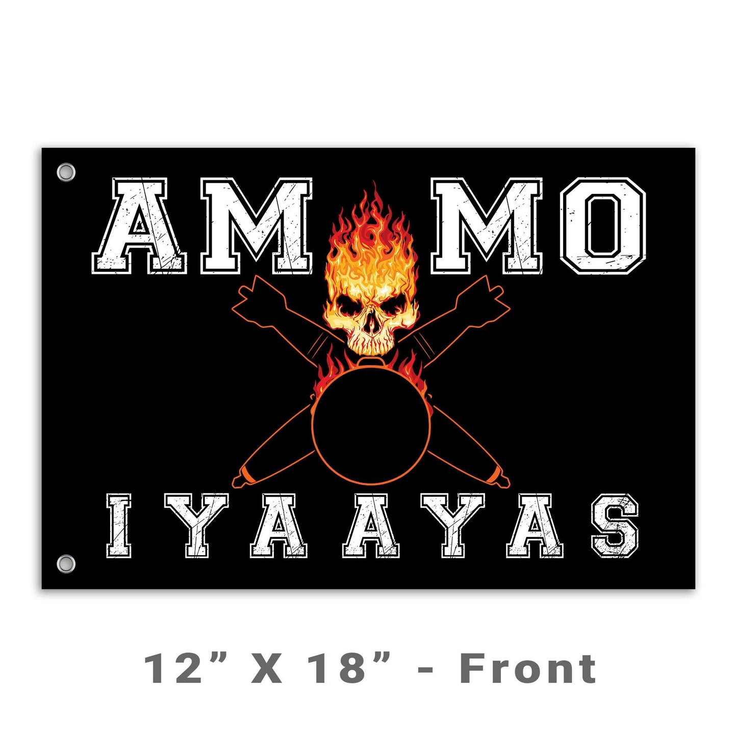 USAF AMMO Flaming Skull Crossed Bombs IYAAYAS Double Sided Flag