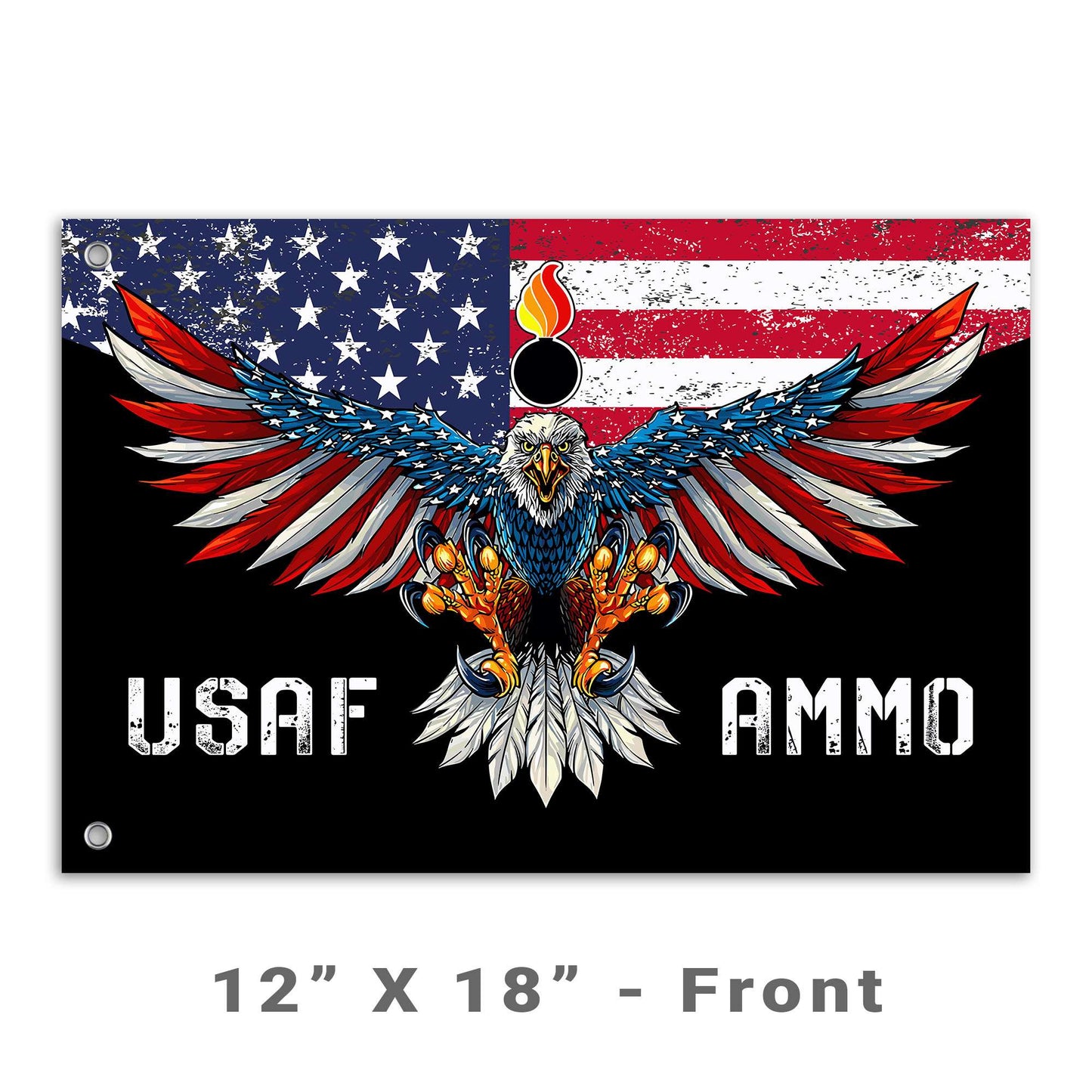 USAF AMMO Eagle Landing Grunge American Flag Pisspot Black Background Double Sided Flag