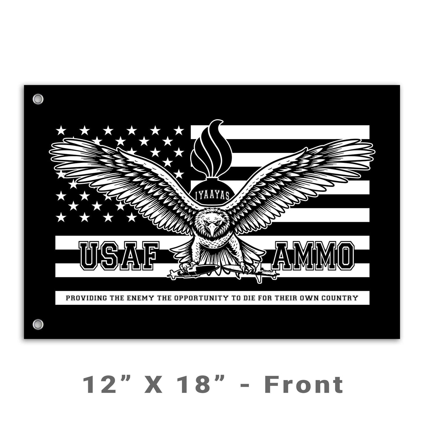 USAF AMMO American Eagle Carrying JDAM and AGM-88 In Its Claws Pisspot American Flag Silhouette Black and White Double Sided Flag