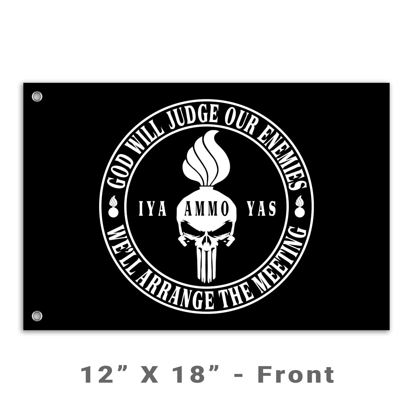 USAF AMMO Punisher Pisspot God Will Judge Our Enemies Circle Logo Double Sided Flag