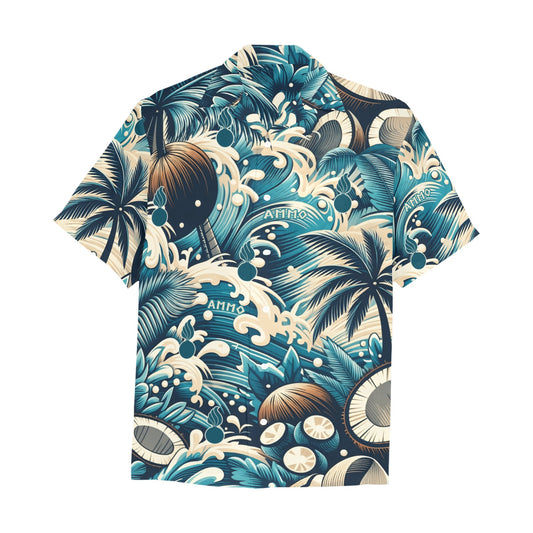 AMMO Coconuts Pisspots Waves And Palm Trees Mens Hawaiian Shirt With Front Left Pocket