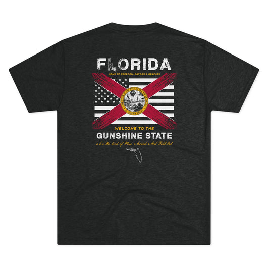 Florida Home of the Gunshine State aka the Land of Mess Around and Find Out American and Florida Flag Unisex Tri-Blend Crew Tee