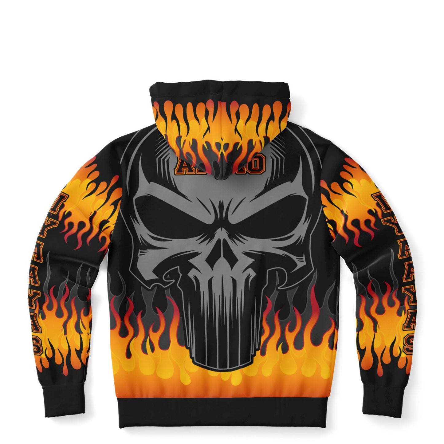 AMMO Skull Orange Fire Flames IYAAYAS Fashion Zip-Up Hoodie - All Over Print