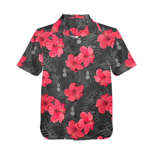 Pink Red Grey Black Flowers Leaves AMMO and IYAAYAS Mens Hawaiian Shirt