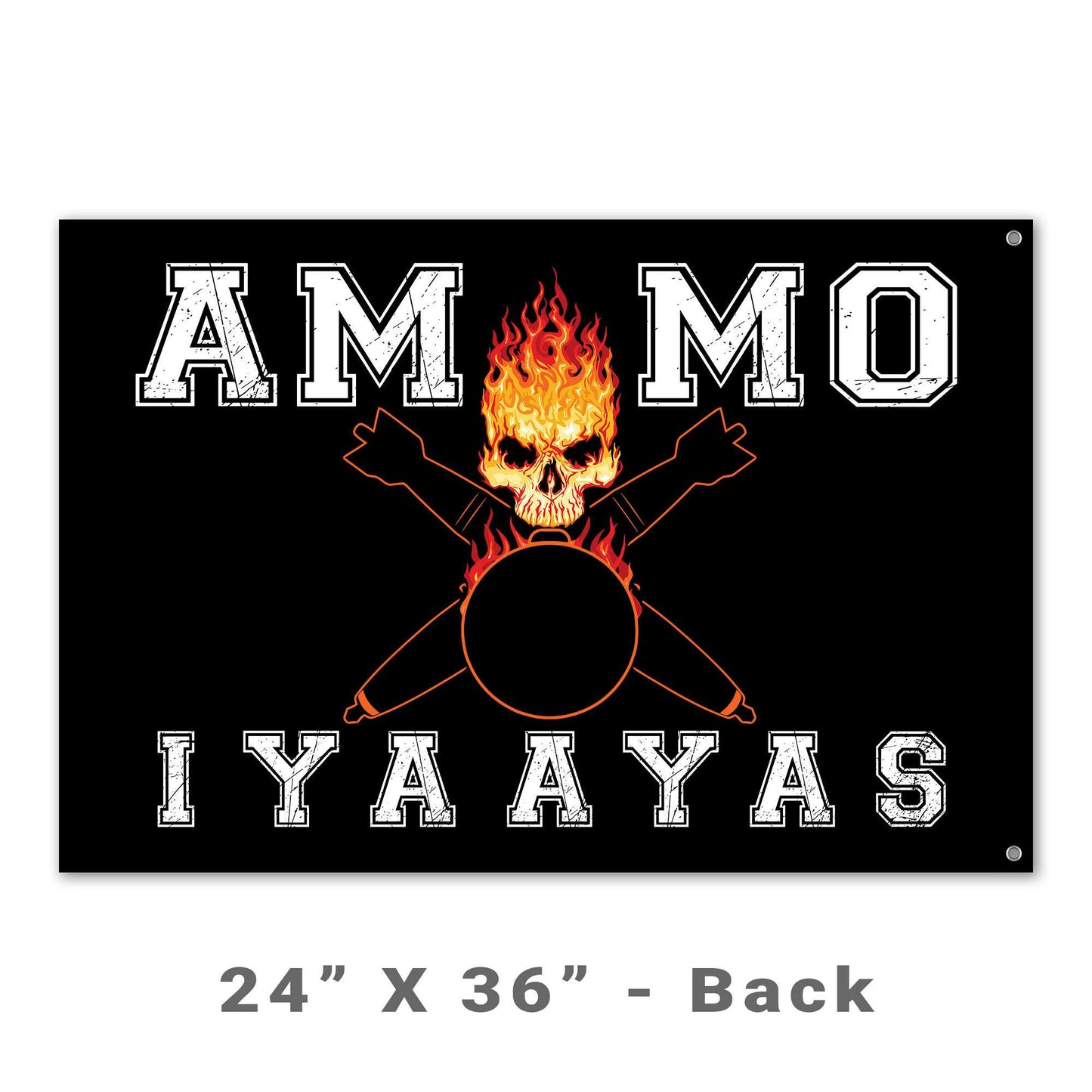 USAF AMMO Flaming Skull Crossed Bombs IYAAYAS Double Sided Flag