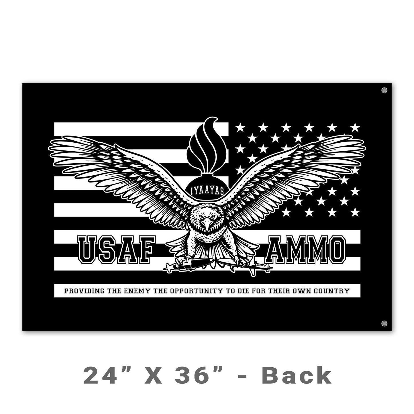 USAF AMMO American Eagle Carrying JDAM and AGM-88 In Its Claws Pisspot American Flag Silhouette Black and White Double Sided Flag