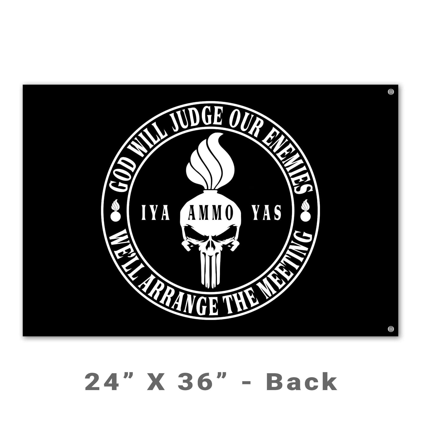 USAF AMMO Punisher Pisspot God Will Judge Our Enemies Circle Logo Double Sided Flag