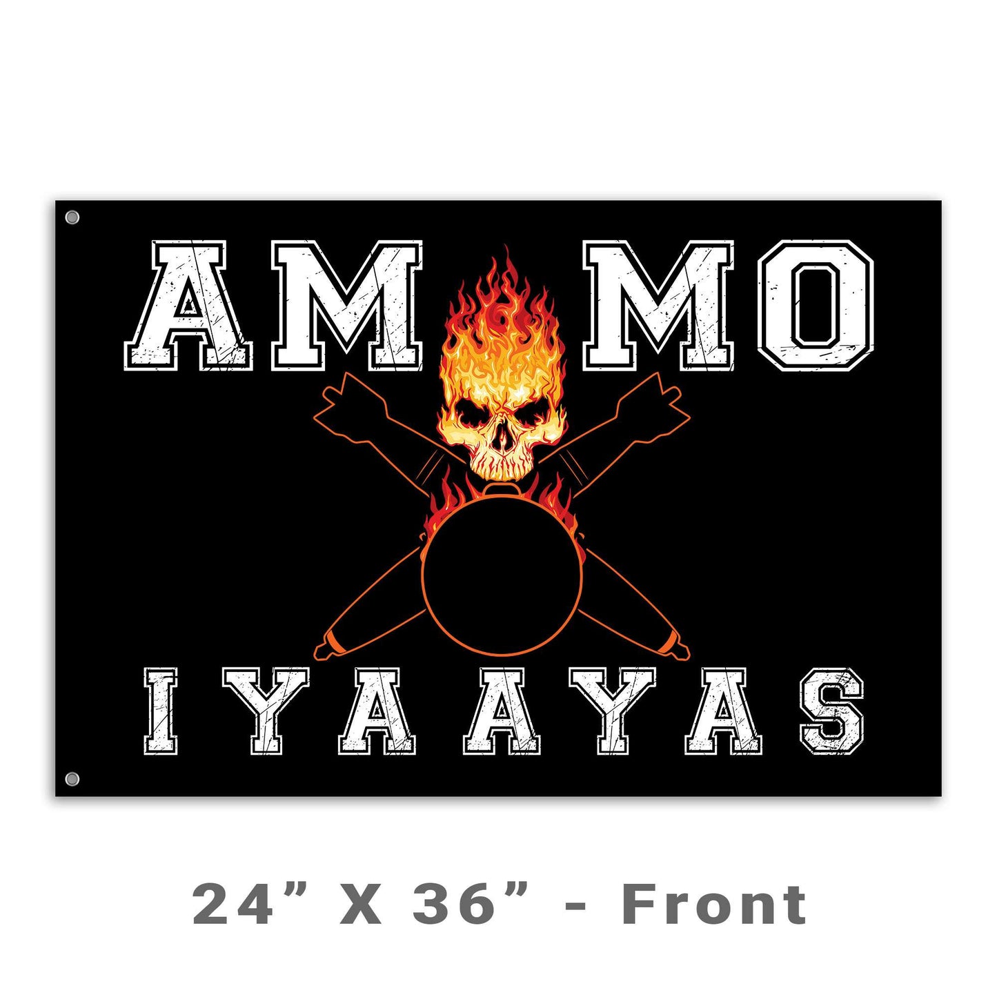 USAF AMMO Flaming Skull Crossed Bombs IYAAYAS Double Sided Flag