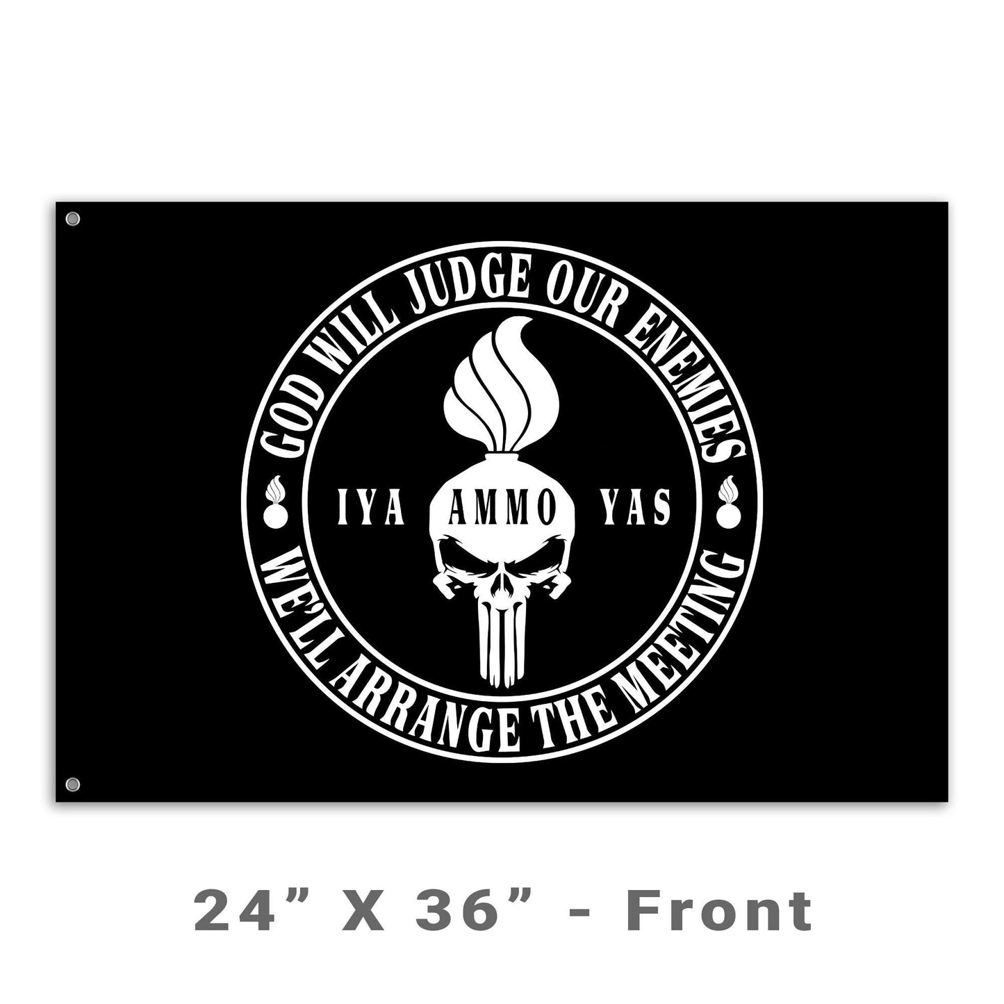 USAF AMMO Punisher Pisspot God Will Judge Our Enemies Circle Logo Double Sided Flag