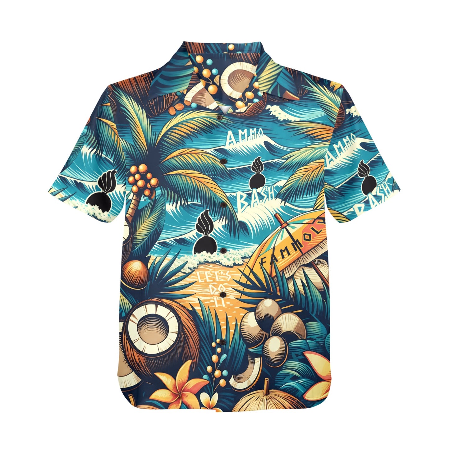 AMMO Bash fAMMOly Day At The Beach Pisspots In Water Mens Hawaiian Shirt