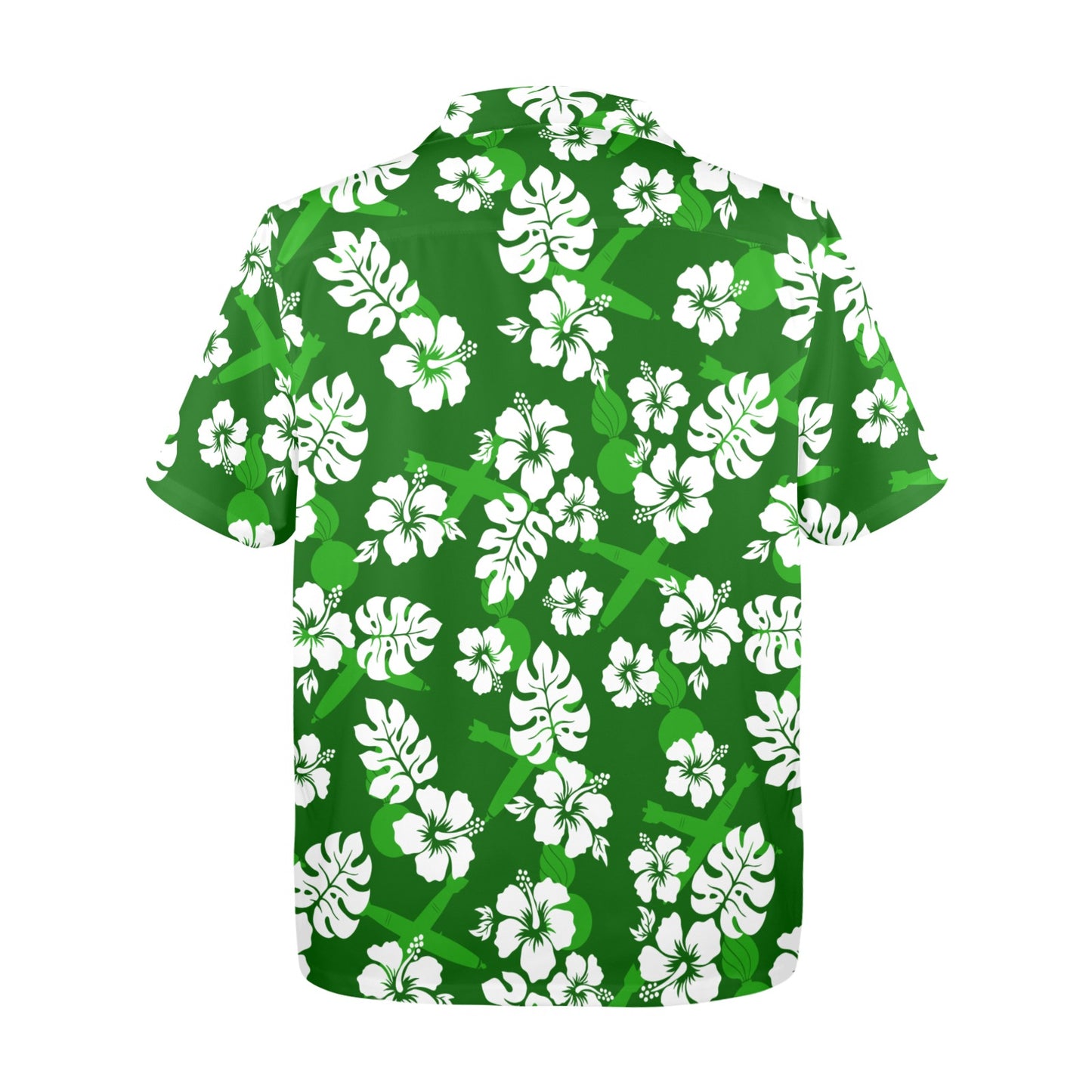 USAF AMMO Green with White Hibiscus Flowers Pisspots and Crossed Bombs Mens Hawaiian Shirt