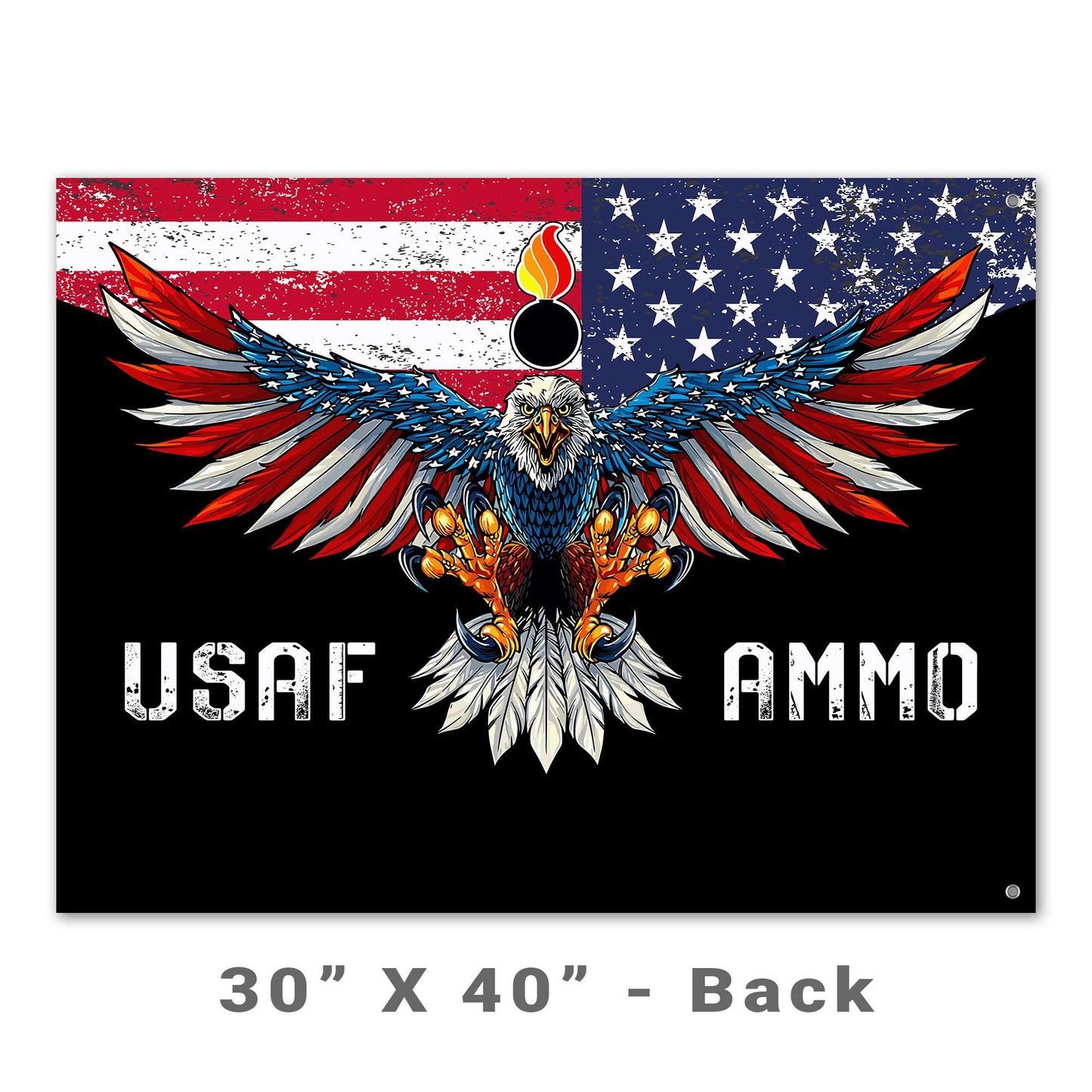 USAF AMMO Eagle Landing Grunge American Flag Pisspot Black Background Double Sided Flag