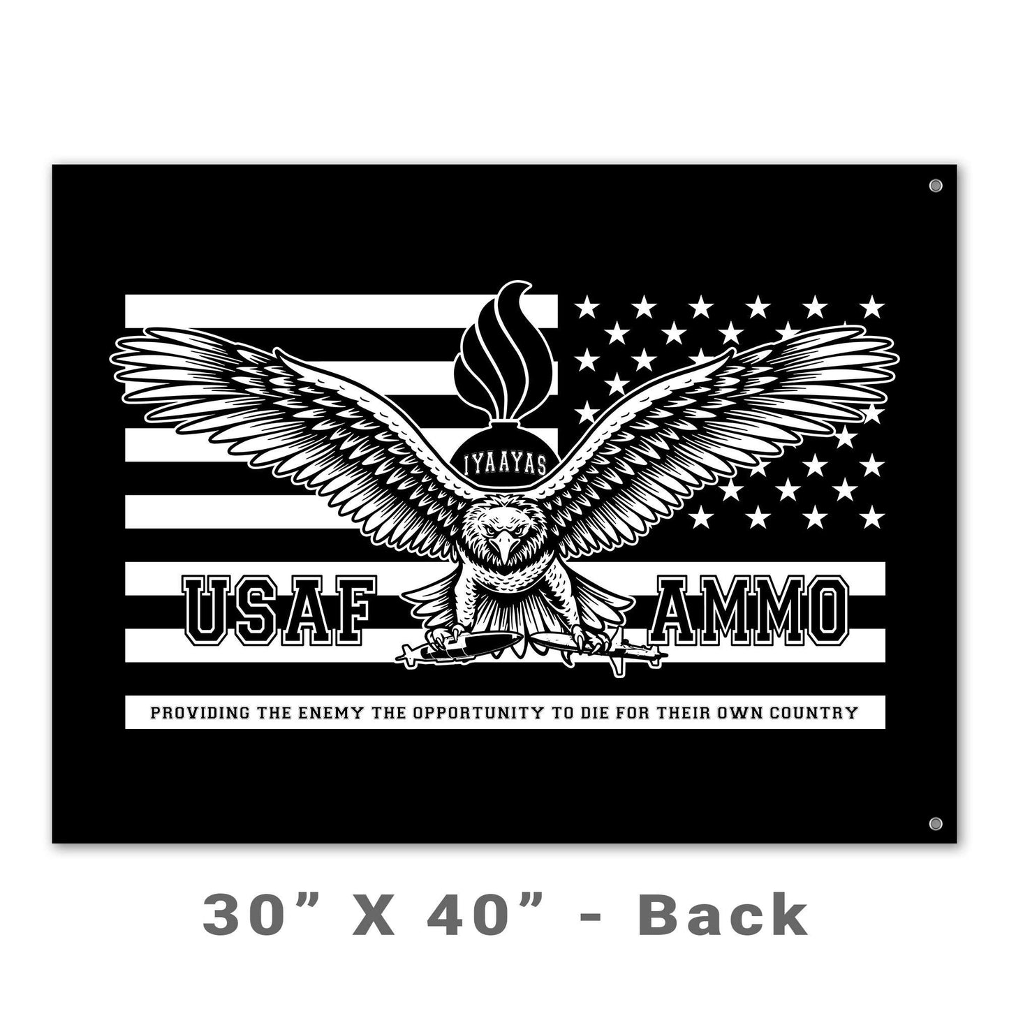 USAF AMMO American Eagle Carrying JDAM and AGM-88 In Its Claws Pisspot American Flag Silhouette Black and White Double Sided Flag