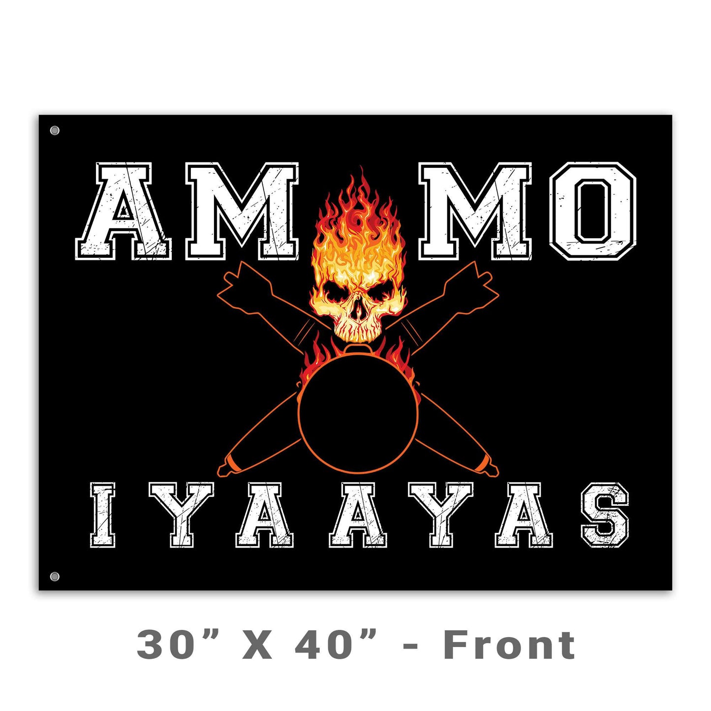 USAF AMMO Flaming Skull Crossed Bombs IYAAYAS Double Sided Flag