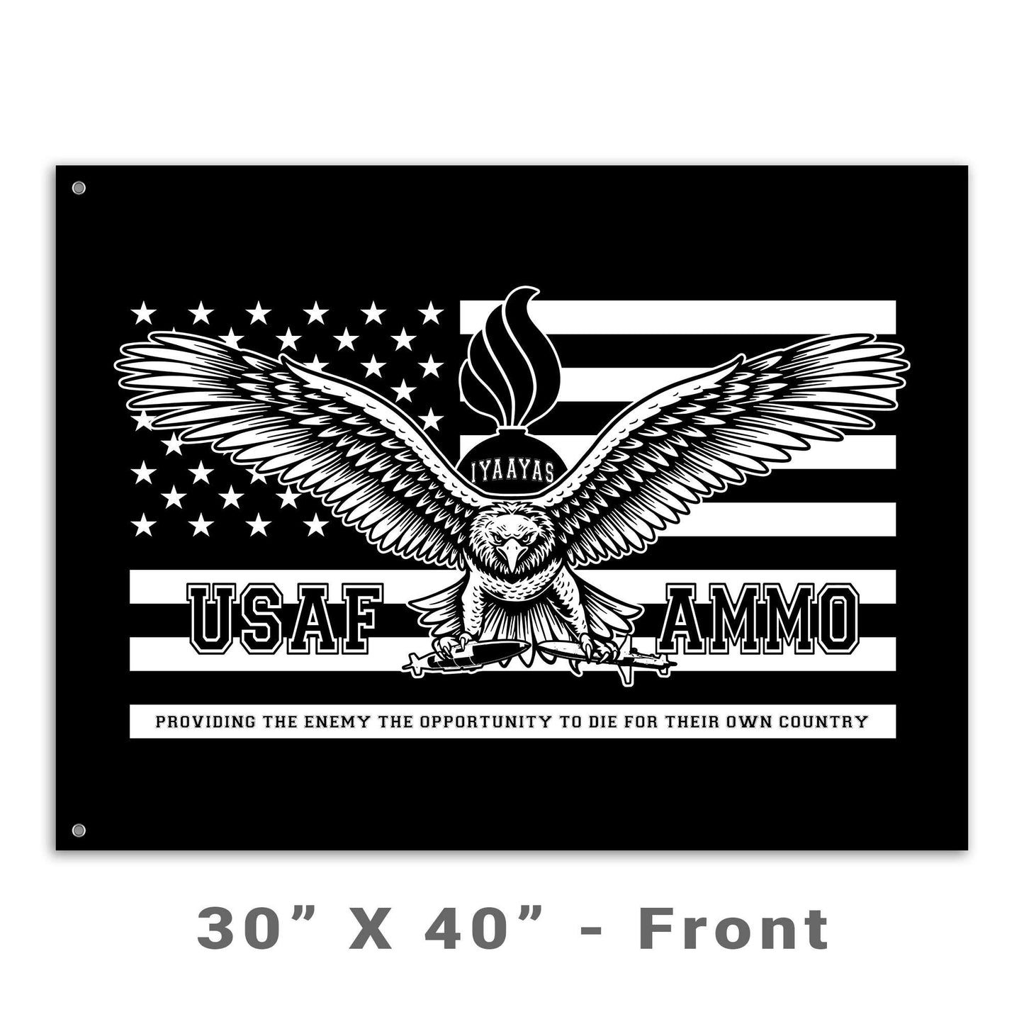 USAF AMMO American Eagle Carrying JDAM and AGM-88 In Its Claws Pisspot American Flag Silhouette Black and White Double Sided Flag