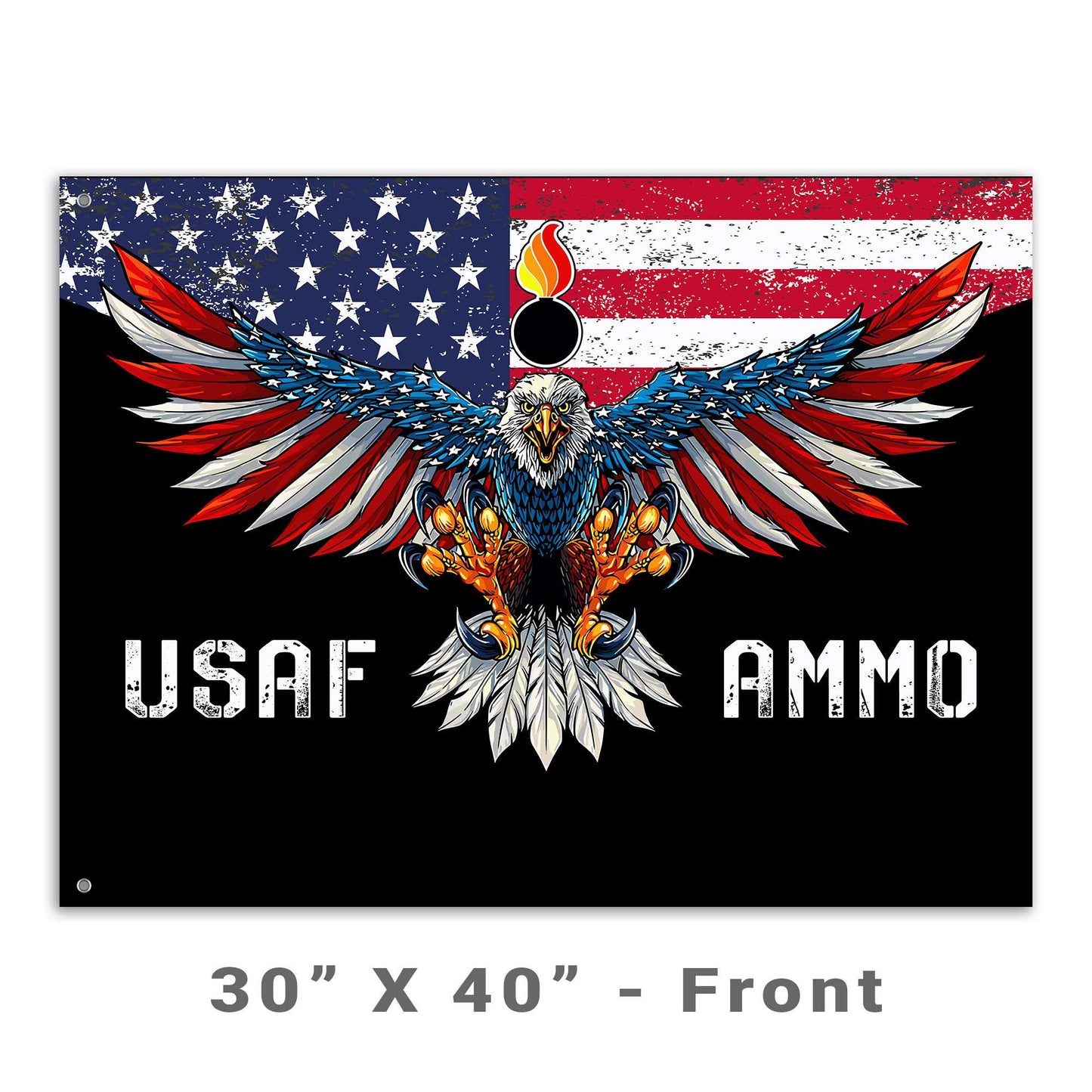 USAF AMMO Eagle Landing Grunge American Flag Pisspot Black Background Double Sided Flag