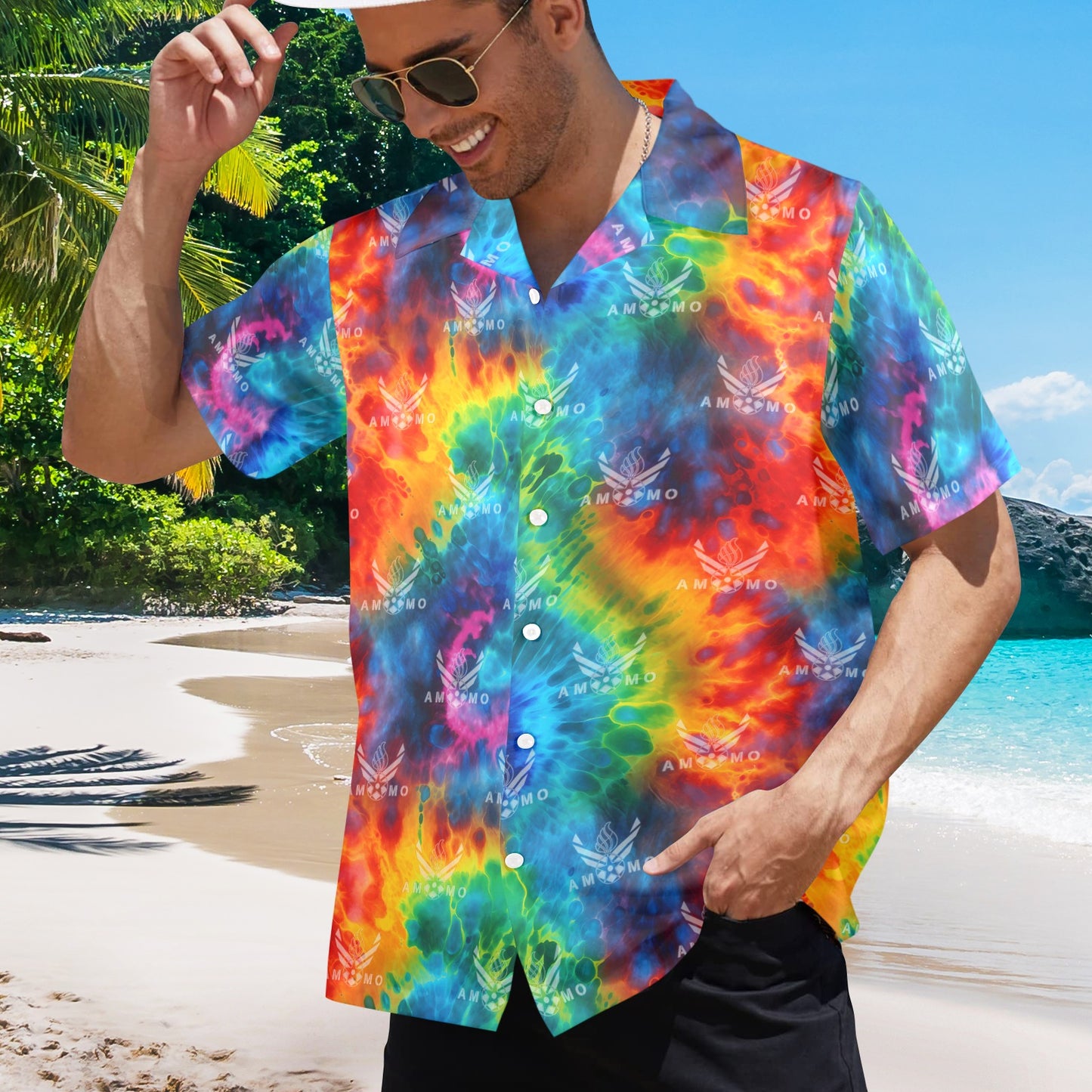 USAF AMMO Tie Dye AF Vectors Combined With Pisspots All Over Mens Hawaiian Shirt