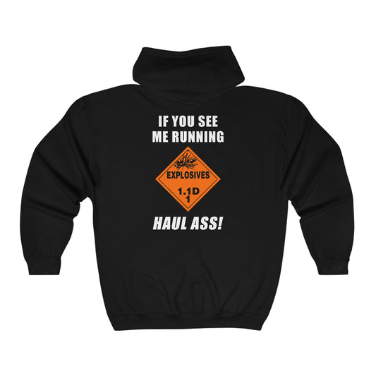 USAF AMMO If You See Me Running Haul Ass Explosive Placard Unisex Heavy Blend™ Full Zip Hooded Sweatshirt