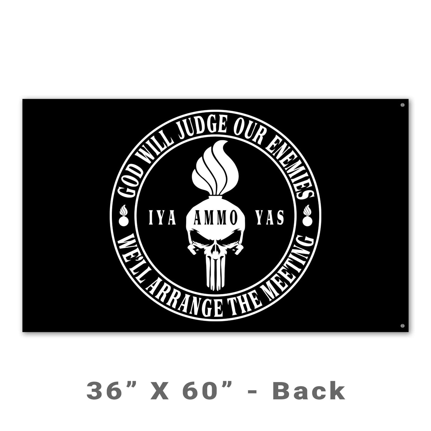 USAF AMMO Punisher Pisspot God Will Judge Our Enemies Circle Logo Double Sided Flag