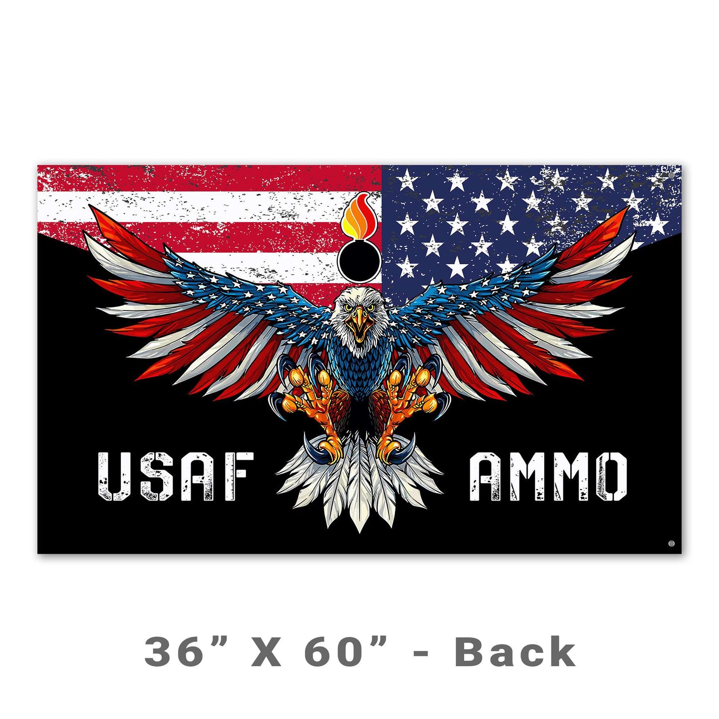 USAF AMMO Eagle Landing Grunge American Flag Pisspot Black Background Double Sided Flag