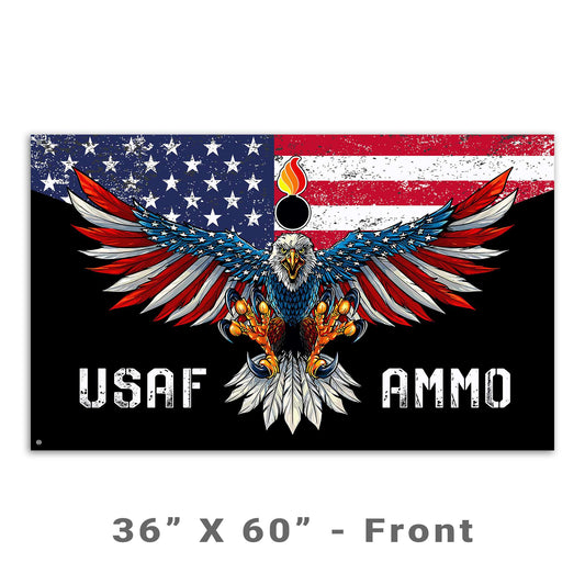 USAF AMMO Eagle Landing Grunge American Flag Pisspot Black Background Double Sided Flag