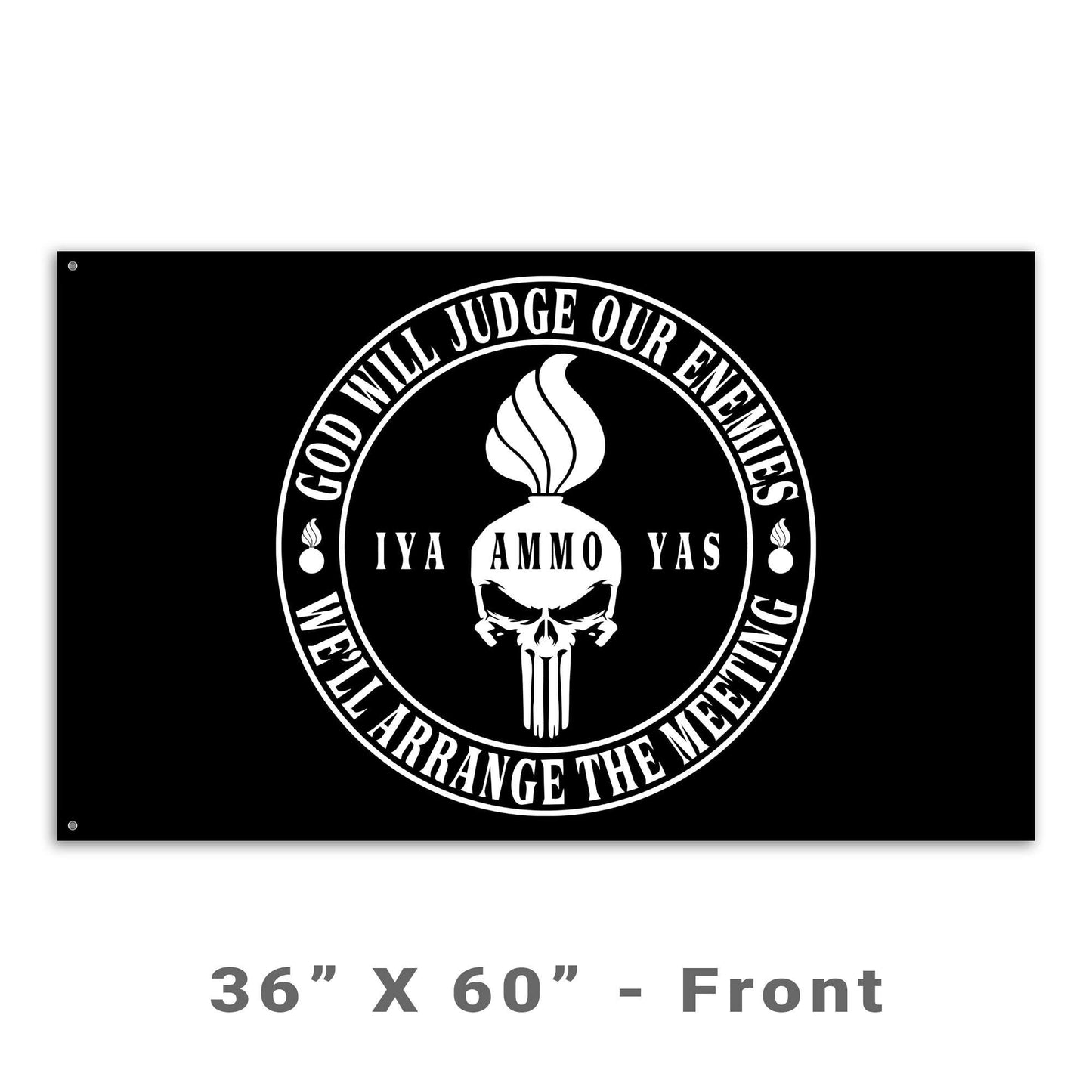 USAF AMMO Punisher Pisspot God Will Judge Our Enemies Circle Logo Double Sided Flag