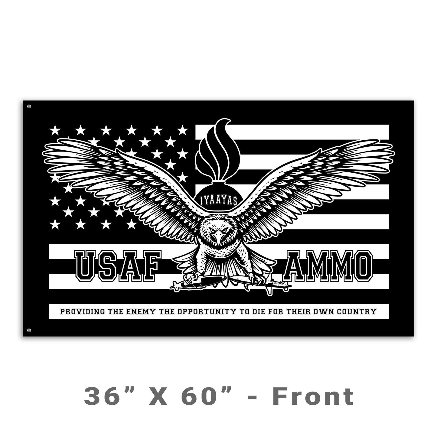 USAF AMMO American Eagle Carrying JDAM and AGM-88 In Its Claws Pisspot American Flag Silhouette Black and White Double Sided Flag