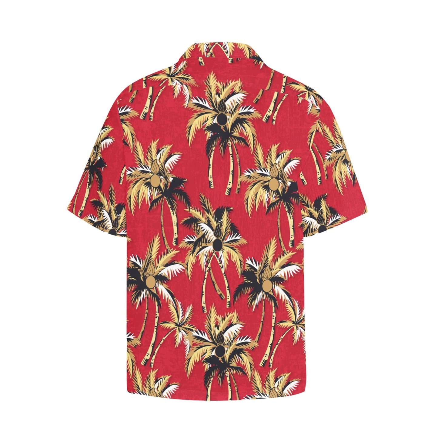 Retro Red With Palm Trees and Pisspots Mens Hawaiian Shirt With Front Left Pocket