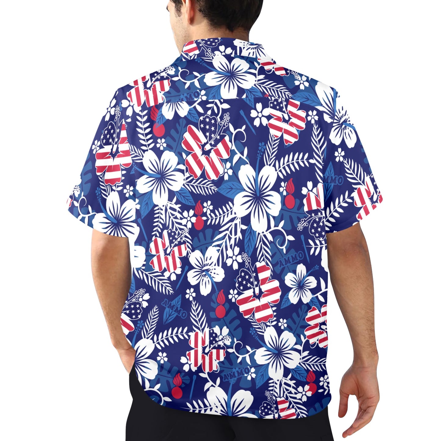 USAF AMMO Patriotic Flowers Leaves Pisspots and Flechettes Mens Hawaiian Shirt