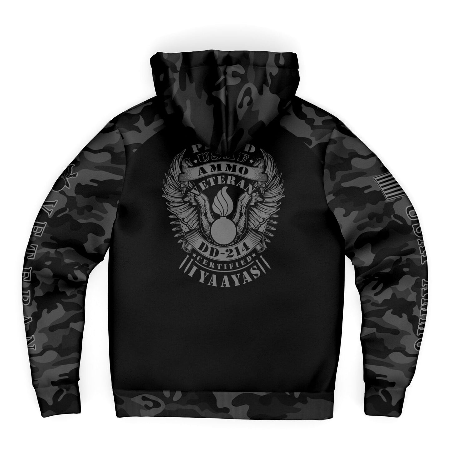 Black and Grey USAF AMMO Veteran DD-214 Microfleece Cold Weather Zip-Up Hoodie - All Over Print