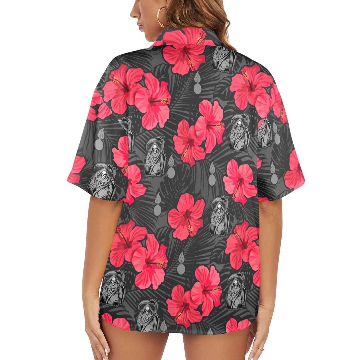 WAMMO Flowers USAF AMMO Weapons Reaper Womens Hawaiian Shirt