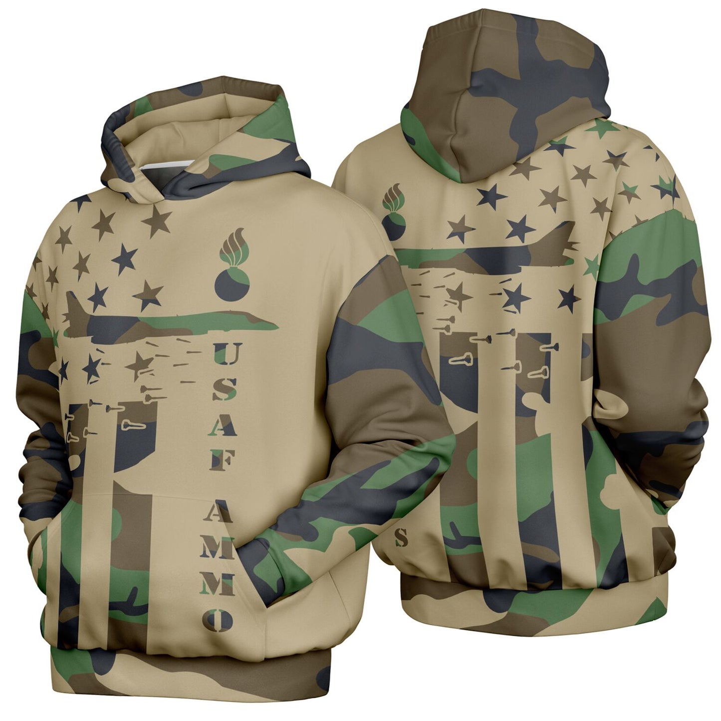 USAF AMMO Camouflage American Flag B-1 Bomber Pisspot IYAAYAS Heavyweight Oversized Cold Weather Pullover Hoodie - All Over Print